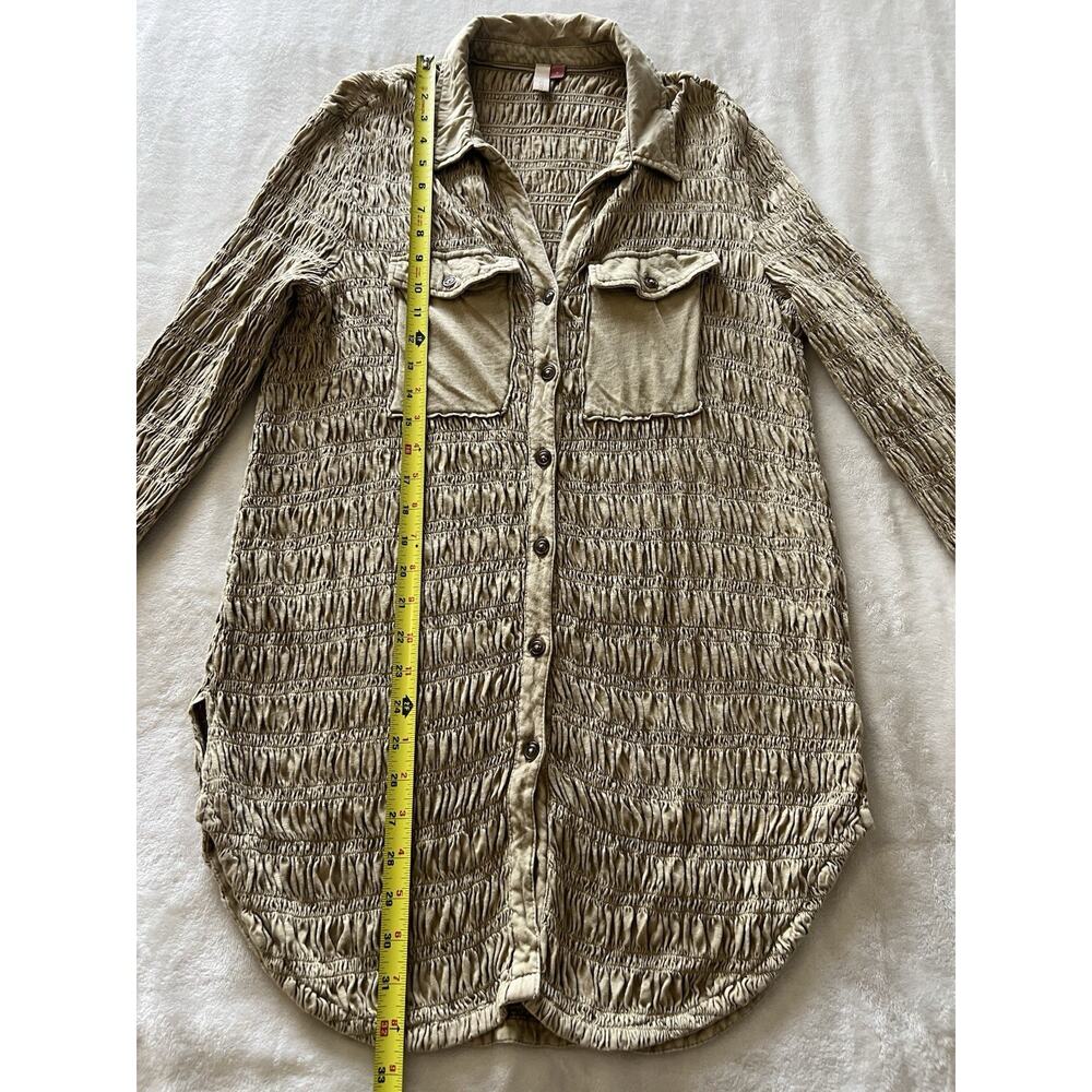 Anthropologie Pilcro Smocked Shacket Button Up Chest Pocket Olive Green Size S - Picture 13 of 16